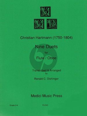 Hartmann Nine Duets Flute and Oboe (Playing Score) (Transcribed and arranged by Ronald C. Dishinger)
