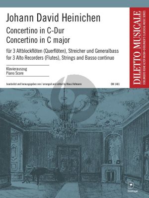 Heinichen Concertino C-Dur 3 Altblockflöten (Querflöten), Streicher und Generalbass (Klavierauszug) (Klaus Hofmann)