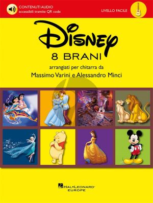 Disney Disney 8 Brani for Guitar (Big note scores + audio files via QR code) (Massimo Varini and Alessandro Minci)