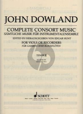 Dowland Complete Consort Music Pieces for 5 Viols or Recorders (SATTB) and BcTenor Alto Clef (separate part Tenor Alto Clef)