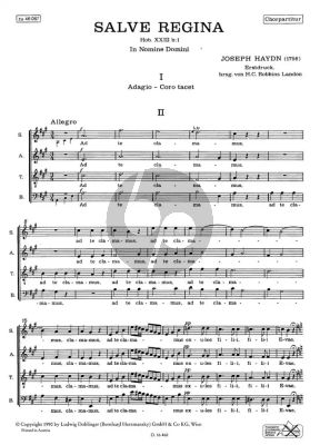 Haydn Salve Regina E dur Hob. XXIIIb:1 for Sopran Solo Gem.Chor und Streicher Chorpartitur (Herausgegeben von H.C. Robbins-Landon) (Erstdruck)