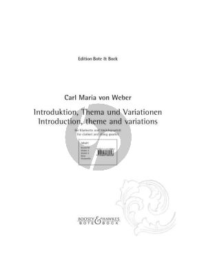 Weber Introduction, Theme and Variations for Clarinet and Stringquartet (Set of Parts) (edited by Leonard Kohl)