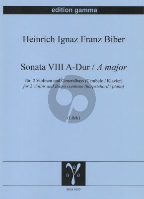 Biber Sonata VIII A-Dur for 2 Violins And Piano (Edition Gamma)