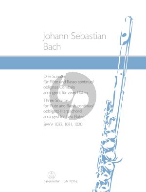 Bach 3 Sonatas for Flute and Basso continuo / obbligato Harpsichord BWV 1033, 1031, 1020 for 2 Flutes (Score) (transcr. Cathrin Ambach)