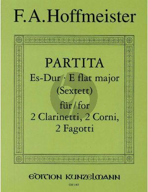 Hoffmeister Partita E-flat major 2 Clar. [Bb]- 2 Horns[Eb]- 2 Bns (Parts) (edited by Siegried Beyer)