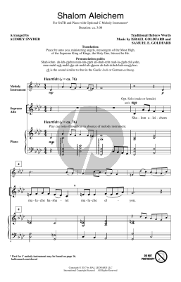 Shalom Aleichem (SATB ) by Israel Goldfarb /