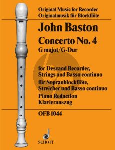 Baston Concerto No.4 G-dur Sopran-Blockflöte-Streicher-Bc KA