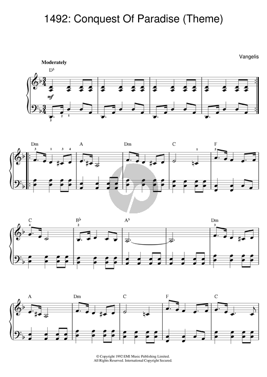 1492: The Conquest of Paradise Theme Sheet music for Piano (Solo)