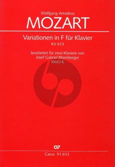 Mozart  Variations F-major KV 613 (2 copies needed for performance) (Arr. J.G.Rheinberger)