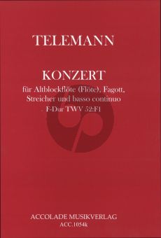 Telemann Konzert F-Dur TWV 52:F1 Altblockflöte [Flöte]-Fagott und Orchester (Klavierauszug) (Alexander Maschat)