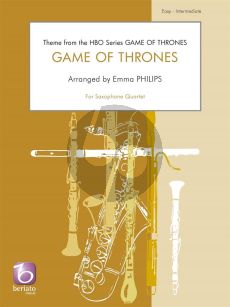 Djawadi Game of Thrones for 4 Saxophones (AATB or SATB) (Score/Parts) (arr. Emma Philips)