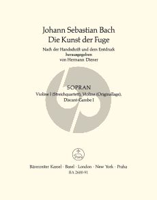 Bach Kunst der Fugue BWV 1080 (Vi.1 /Diskant-Gambe 1) (edited Hermann Diener) (Barenreiter)