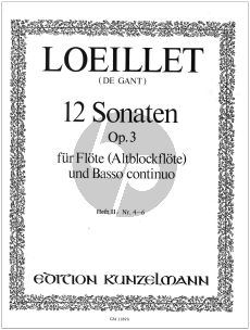 Loeillet 12 Sonaten Op.3 Vol.2 No.4-6 fur Flote [Altblockflote] und Bc (Herausgeber Istvan Máriássy)