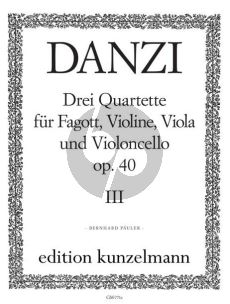 Danzi Quartett B-dur Op.40 No.3 Fagott, Violine, Viola und Violoncello (Stimmen) (Herausgegeben von Bernhard Pauler)