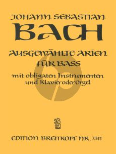 Bach Ausgewahlte Arien für Bass mit obl.Instrumenten und Klavier oder Orgel (Part./Stimmen) (Eusebius Mandyczewski)