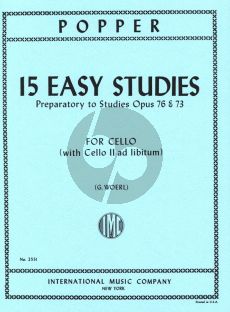 Popper 15 Easy Studies (Prepartory to Studies Op.76 - 73) for Cello (Edited by G. Woerl)