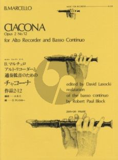 Marcello Ciacona Op. 2 No. 12 for Treble Recorder and Piano (edited by David Lasocki and Robert Paul Block)