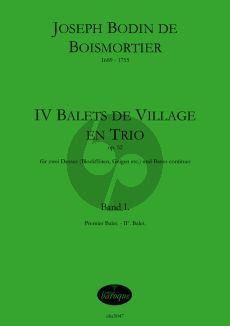 Boismortier Quatre Balets de Village en Trio Op.52 Vol.1 für zwei Dessus (Blockflöten, Geigen etc.) und Bc