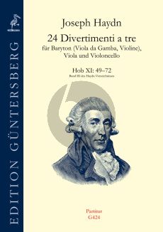 Haydn 24 Divertimenti a tre (Hob.XI:49 - 72) (Barytone[Viola da Gamba/Violine]-Viola- Violoncello) (Score) (edited by G.von Zadow) (Band 3 des Haydns-Verzeichnisses)