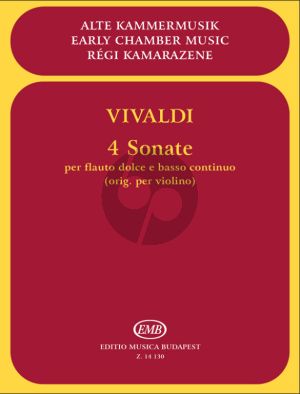 Vivaldi 4 Sonatas Treble Recorder and Bc (orig. Violin) (edited by Peter Varga)