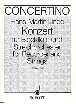 Linde Konzert für Blockflote (Alt, Sopranino und Bass) und Streichorchester (Partitur)