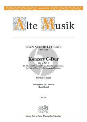Leclair Konzert C-Dur Op. 7 No. 3 Flöte-Streicher und Bc (Partitur) (Kurt Redel)