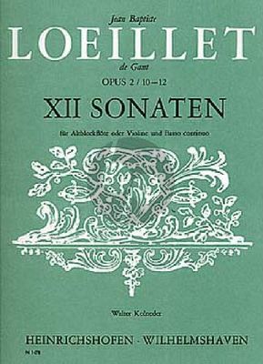 Loeillet 12 Sonaten Op.2 Vol.3 No.10-12 Altblfockflote [Violine/Oboe] und Bc (herausgegeben von Walter Kolneder)