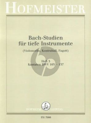 Bach Studien Vol.3 fur Tiefe Instrumente [Violoncello, Kontrabass, Fagott] - Kantaten BWV 103 - 137 (Herausgeber Konrad Siebach)