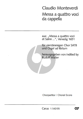 Monteverdi Messa a 4 voci SATB-Orgel Chorpartitur (aus Messa à quattro voci et salmi 1650)) (Herausgegeben von Rudolf Walter)