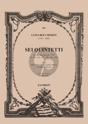 Boccherini 6 Quintets Op. 19 Opera Piccola G 425 - 430 Flute-2 Violins-Viola and Violoncello (Score) (edited by Aldo Pais)