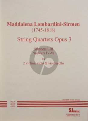 Lombardini-Sirmen 6 Quartets Op. 3 No.1 - 3 2 Violins-Viola and Violoncello (Score/Parts)