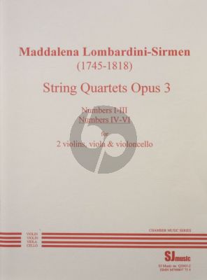 Lombardini-Sirmen 6 Quartets Op. 3 No. 4 - 6 2 Violins-Viola and Violoncello (Score/Parts)