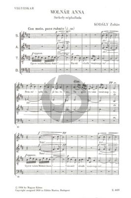 Kodaly Molnar Anna SATB (Transylvanian Folk Ballad)