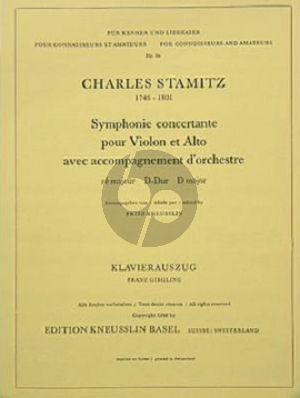 Stamitz Sinfonia Concertante D-dur Violine, Viola und Orchester Ausgabe Violine, Viola und Klavier (Herausgegeben von Fritz Kneusslin) (Klavierauszug Franz Giegling)