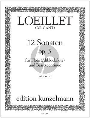 Loeillet 12 Sonaten Op.3 Vol.1 No.1-3 fur Flote [Altblockflote] und Bc (Herausgeber Istvan Máriássy)