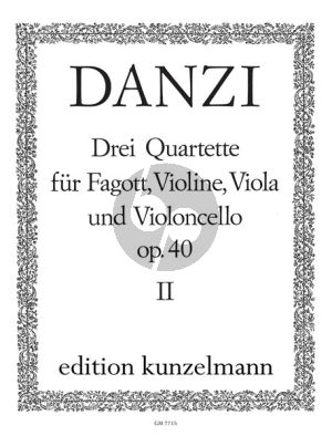 Danzi Quartett d-moll Op.40 No.2 Fagott, Violine, Viola und Violoncello (Stimmen) (Herausgegeben von Bernhard Pauler)