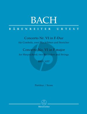 Bach Concerto No.6 F-major BWV 1057 (Harpsichord- 2 Rec.-Strings) (Full Score) (edited by Werner Breig) (Barenreiter-Urtext)