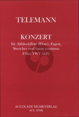 Telemann Konzert F-Dur TWV 52:F1 Altblockflöte [Flöte]-Fagott und Orchester (Klavierauszug) (Alexander Maschat)