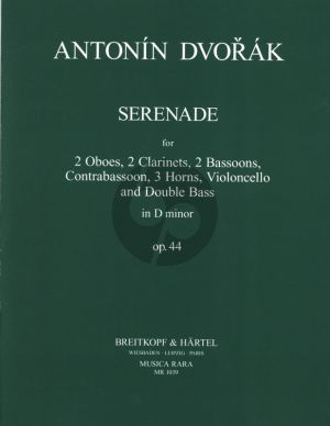 Dvorak Serenade D-Minor Op.44 for 2 Ob- 2 Clar- 2 Bsn-Contra Bsn- 3 Horns-Vc-Db Score and Parts