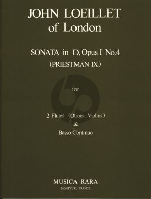 Loeillet Sonata D-major Op. 1 No. 4 2 Flutes [Fl./Vi.] and Bc (Score/Parts) (Priestman IX) (edited by Robert P. Block)