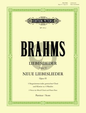 Brahms Liebeslieder und Neue Liebeslieder Walzer Op.52 and Op.65 for 4 Voices-Piano 4 Hands (Score)