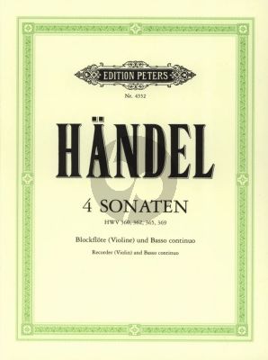 Handel 4 Sonaten - HWV 360 - 362 - 365 - 369 fur Altblockflöte [oder Violine] und Bc (Herausgeber Waldemar Woehl)