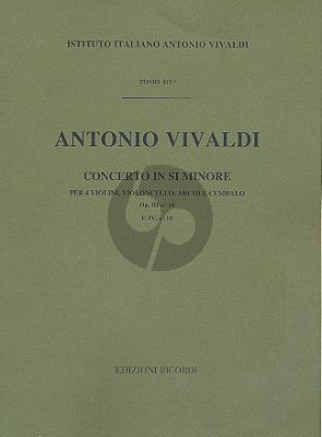 Vivaldi Concerto B-minor RV 580 (Op.3/10/F.IV No.10) 4 Violins-Violoncello-Strings-Bc (Score)