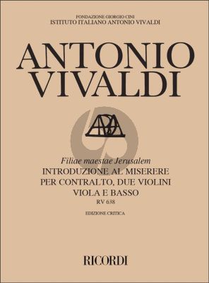 Vivaldi Filiae maestae Jerusalem RV 638 Contralto, 2 Violins Viola e Bassa (Introduzione al Miserere) (Fullscore) Nabestellen