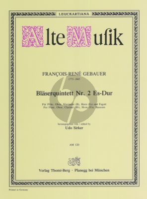 Danzi Quintett No.2 Es-dur für Flöte, Oboe, Klarinette (B), Horn (Es) und Fagott (Stimmen) (Udo Sirker)