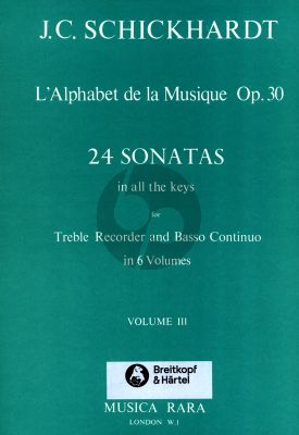 Schickhardt L'Alphabet de La Musique Op.30 - 24 Sonatas Vol.3 No.9-12 Treble Recorder and Bc (Edited by Paul J. Everett)