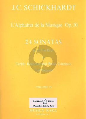 L'Alphabet de La Musique Op.30 - 24 Sonatas Vol.4 No.13-16 Treble Recorder and Bc