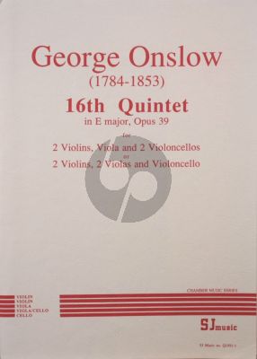 Onslow Quintet E-major Op. 39 2 Violins, Viola and two cellos (or 2 Violas and 1 Cello) (Parts)