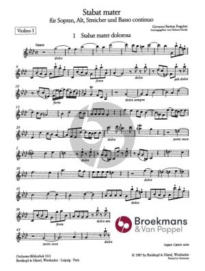 Pergolesi Stabat Mater (Sopr.-Alto soli-Female Choir-String Orch.) Violin 1 (edited by Helmut Hucke) (Breitkopf)
