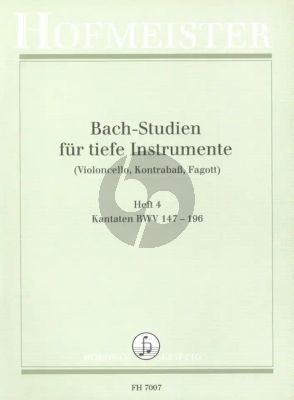 Bach Studien Vol.4 fur Tiefe Instrumente [Violoncello, Kontrabass, Fagott] - Kantaten BWV 147 - 196 (Herausgeber Konrad Siebach)